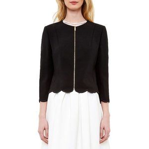 TED BAKER-Black Heraly Scalloped Crop Hem/Cuffs Gold Hardware Full Zip (Size:4)